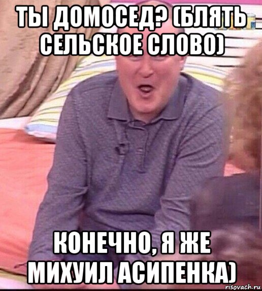 ты домосед? (блять сельское слово) конечно, я же михуил асипенка), Мем  Должанский