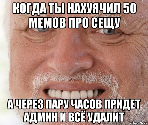 когда ты нахуячил 50 мемов про сещу а через пару часов придет админ и всё удалит, Мем Дед Гарольд