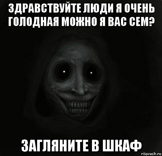 здравствуйте люди я очень голодная можно я вас сем? загляните в шкаф, Мем Ночной гость