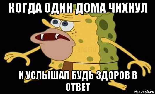 когда один дома чихнул и услышал будь здоров в ответ, Мем Губка Боб дикарь