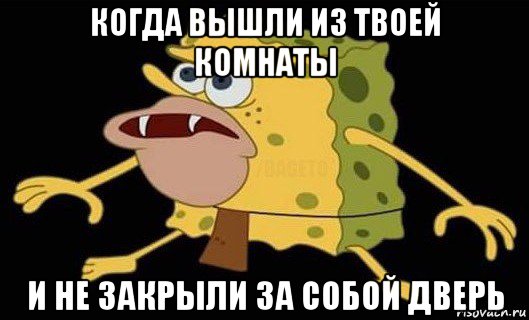 когда вышли из твоей комнаты и не закрыли за собой дверь, Мем Губка Боб дикарь