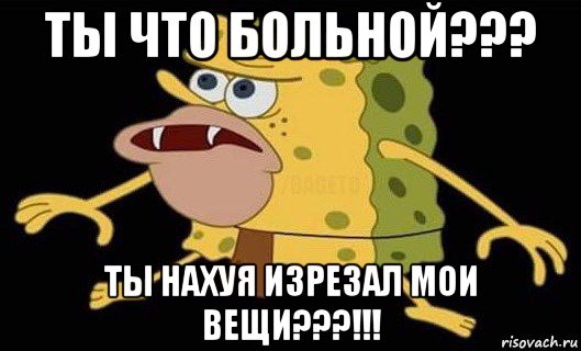 ты что больной??? ты нахуя изрезал мои вещи???!!!, Мем Губка Боб дикарь