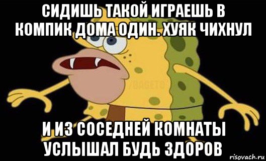 сидишь такой играешь в компик дома один. хуяк чихнул и из соседней комнаты услышал будь здоров, Мем Губка Боб дикарь