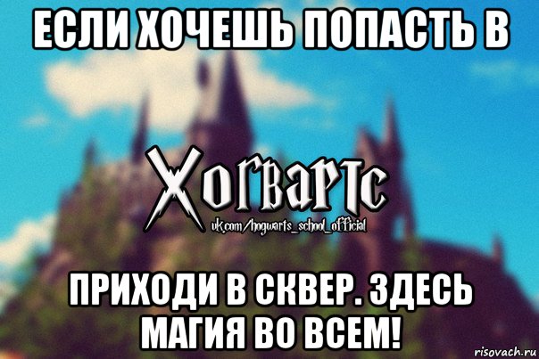 если хочешь попасть в приходи в сквер. здесь магия во всем!, Мем Хогвартс