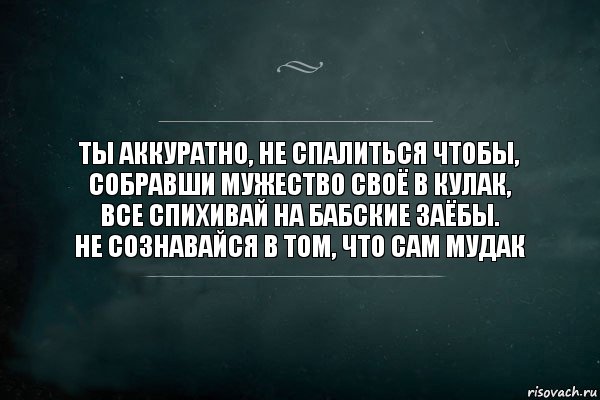 Ты аккуратно, не спалиться чтобы,
Собравши мужество своё в кулак,
Все спихивай на бабские заёбы.
Не сознавайся в том, что сам мудак, Комикс Игра Слов