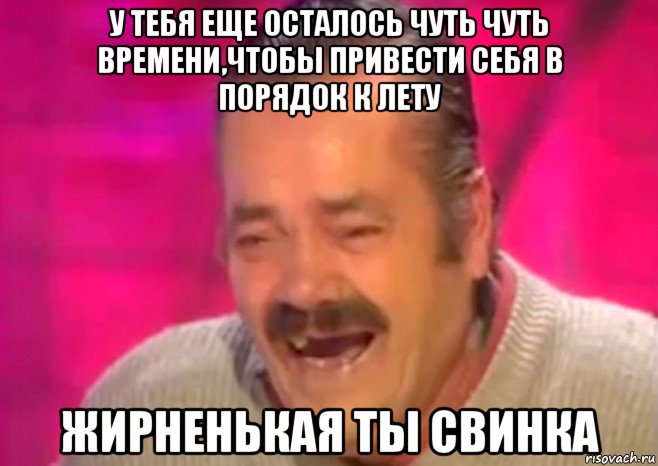 у тебя еще осталось чуть чуть времени,чтобы привести себя в порядок к лету жирненькая ты свинка, Мем  Испанец