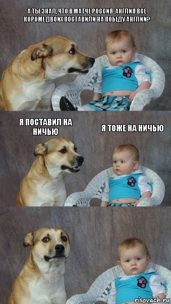 А ты знал, что в матче Россия-Англия все короме двоих поставили на победу Англии? Я поставил на ничью Я тоже на ничью, Комикс  Каждый третий