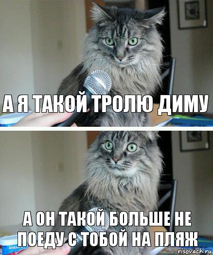 а я такой тролю диму а он такой больше не поеду с тобой на пляж, Комикс  кот с микрофоном