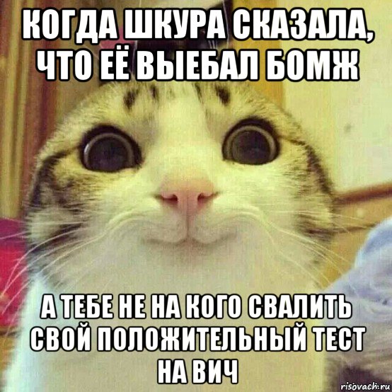 когда шкура сказала, что её выебал бомж а тебе не на кого свалить свой положительный тест на вич, Мем       Котяка-улыбака