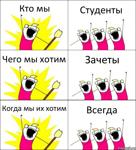 Кто мы Студенты Чего мы хотим Зачеты Когда мы их хотим Всегда, Комикс кто мы