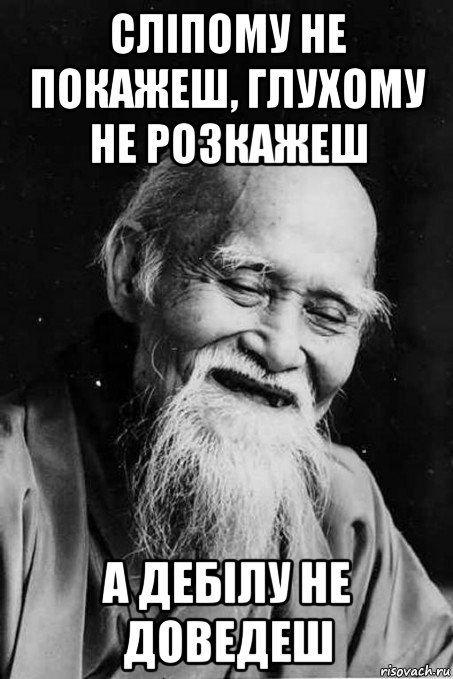 сліпому не покажеш, глухому не розкажеш а дебілу не доведеш, Мем мудрец улыбается