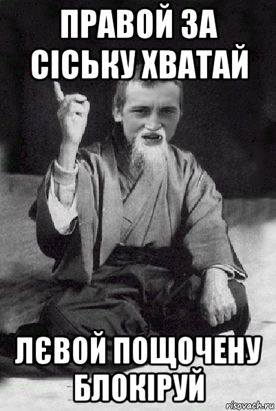 правой за сіську хватай лєвой пощочену блокіруй, Мем Мудрий паца