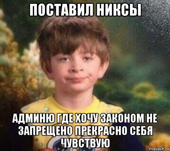 поставил никсы админю где хочу законом не запрещено прекрасно себя чувствую, Мем Недовольный пацан