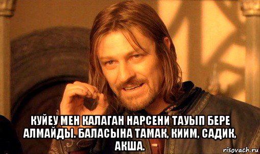  куйеу мен калаган нарсени тауып бере алмайды. баласына тамак, киим, садик, акша., Мем Нельзя просто так взять и (Боромир мем)