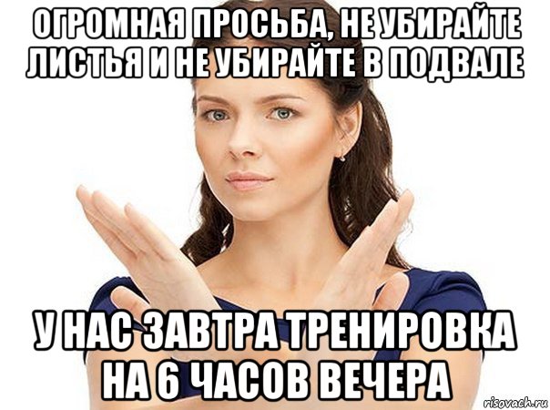 огромная просьба, не убирайте листья и не убирайте в подвале у нас завтра тренировка на 6 часов вечера, Мем Огромная просьба