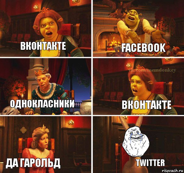 Вконтакте Facebook Вконтакте Однокласники Да гарольд Twitter, Комикс  Осел из шрека forever alone