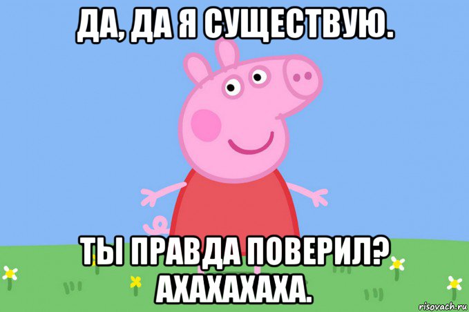 да, да я существую. ты правда поверил? ахахахаха., Мем Пеппа