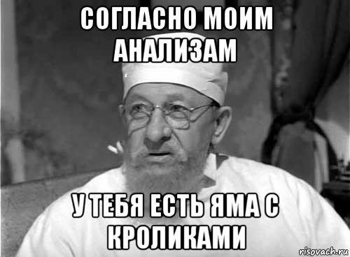 согласно моим анализам у тебя есть яма с кроликами, Мем Профессор Преображенский