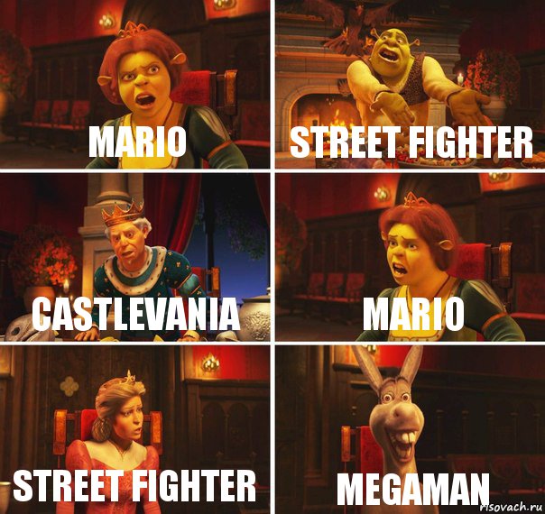 mario street fighter castlevania mario street fighter megaman, Комикс  Шрек Фиона Гарольд Осел