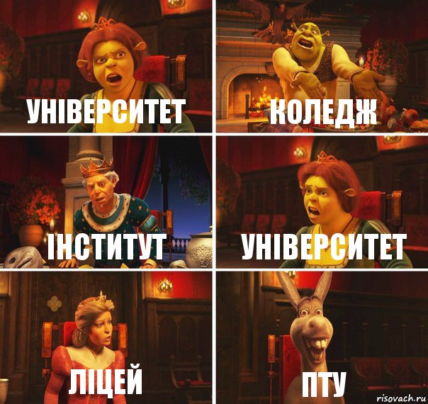 Університет Коледж Інститут Університет Ліцей пту, Комикс  Шрек Фиона Гарольд Осел