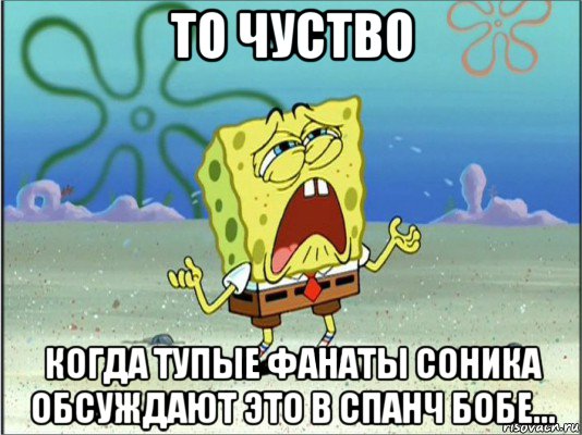 то чуство когда тупые фанаты соника обсуждают это в спанч бобе..., Мем Спанч Боб плачет