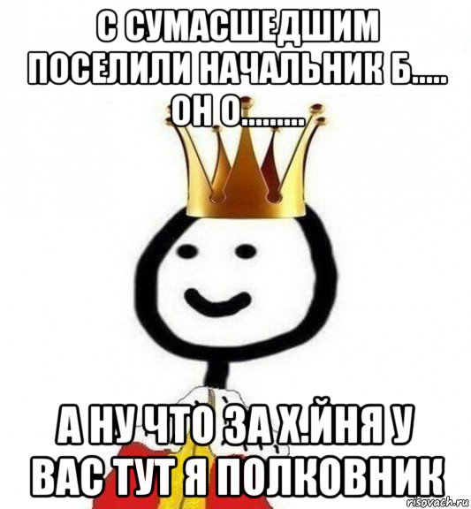 с сумасшедшим поселили начальник б..... он о......... а ну что за х.йня у вас тут я полковник, Мем Теребонька Царь