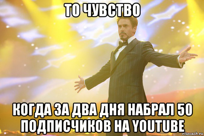 то чувство когда за два дня набрал 50 подписчиков на youtube, Мем Тони Старк (Роберт Дауни младший)