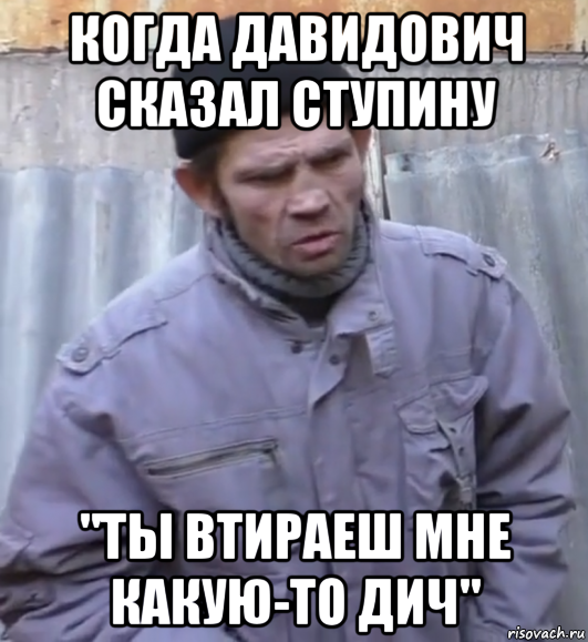 когда давидович сказал ступину "ты втираеш мне какую-то дич", Мем  Ты втираешь мне какую то дичь