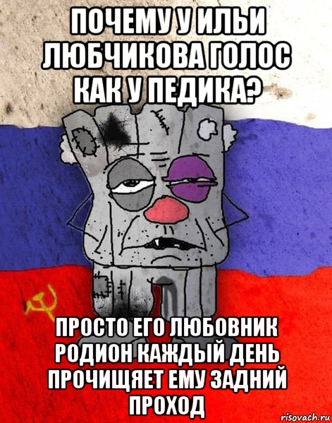 почему у ильи любчикова голос как у педика? просто его любовник родион каждый день прочищяет ему задний проход, Мем Ватник