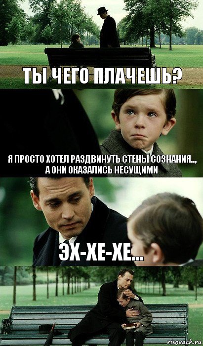 ты чего плачешь? я просто хотел раздвинуть стены сознания..,
а они оказались несущими эх-хе-хе..., Комикс Волшебная страна 2