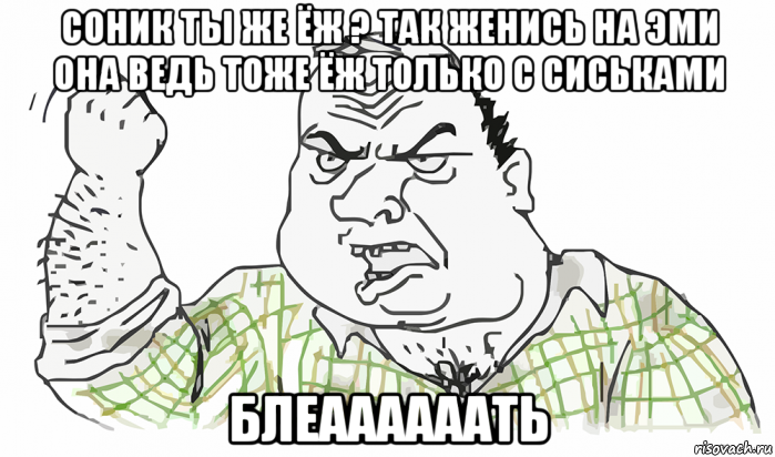 соник ты же ёж ? так женись на эми она ведь тоже ёж только с сиськами блеаааааать, Мем Будь мужиком