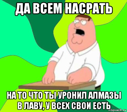 да всем насрать на то что ты уронил алмазы в лаву, у всех свои есть, Мем  Да всем насрать (Гриффин)