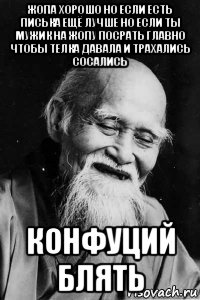 жопа хорошо но если есть писька ещё лучше но если ты мужик на жопу посрать главно чтобы телка давала и трахались сосались конфуций блять, Мем Добрый старый китаец