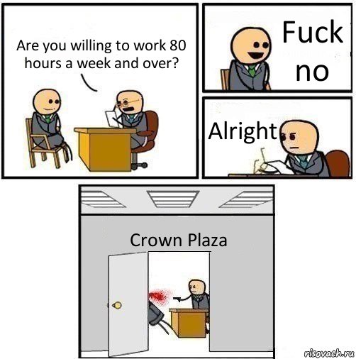 Are you willing to work 80 hours a week and over? Fuck no Alright Crown Plaza, Комикс   Не приняты