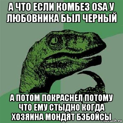 а что если комбез osa у любовника был черный а потом покраснел потому что ему стыдно когда хозяина мондят бэбойсы, Мем Филосораптор