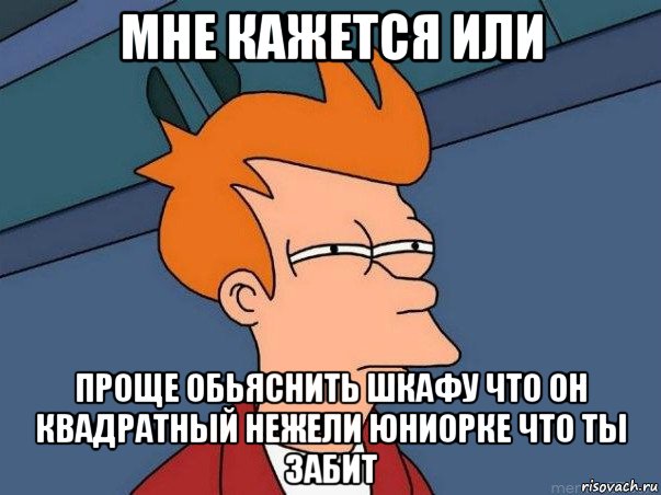 мне кажется или проще обьяснить шкафу что он квадратный нежели юниорке что ты забит, Мем  Фрай (мне кажется или)