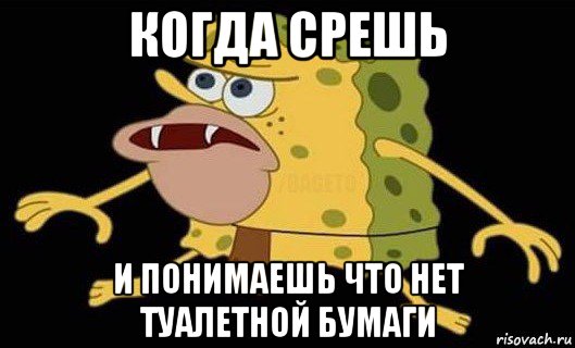 когда срешь и понимаешь что нет туалетной бумаги, Мем Губка Боб дикарь