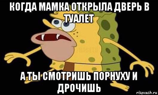 когда мамка открыла дверь в туалет а ты смотришь порнуху и дрочишь, Мем Губка Боб дикарь