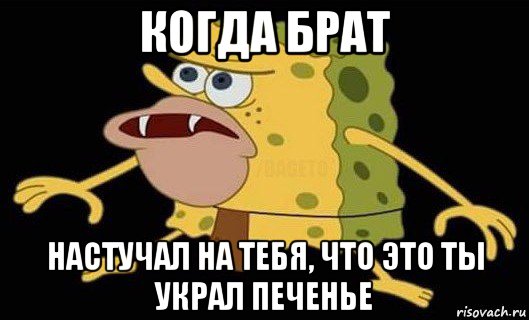 когда брат настучал на тебя, что это ты украл печенье, Мем Губка Боб дикарь