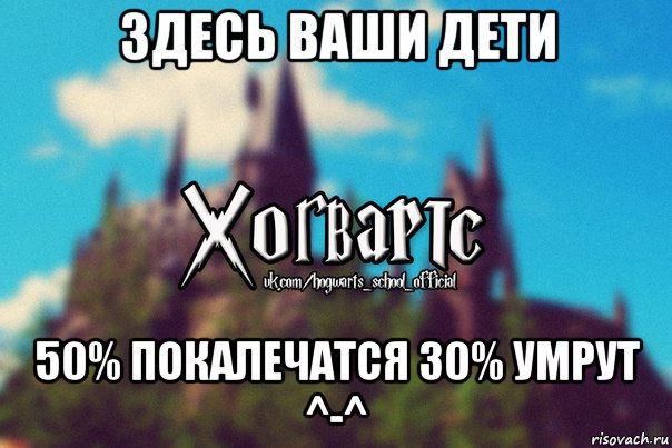 здесь ваши дети 50% покалечатся 30% умрут ^-^, Мем Хогвартс