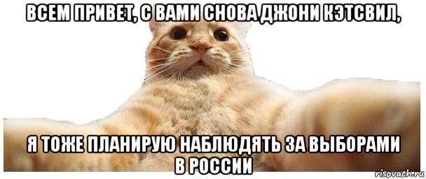 всем привет, с вами снова джони кэтсвил, я тоже планирую наблюдять за выборами в россии, Мем   Кэтсвилл