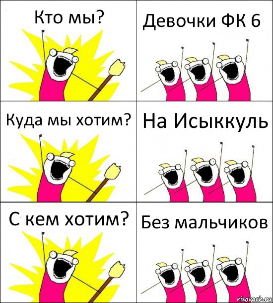 Кто мы? Девочки ФК 6 Куда мы хотим? На Исыккуль С кем хотим? Без мальчиков, Комикс кто мы