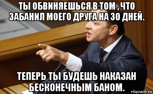 ты обвиняешься в том , что забанил моего друга на 30 дней. теперь ты будешь наказан бесконечным баном., Мем ляшко