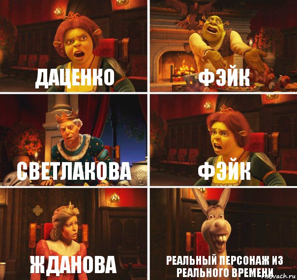 ДАЦЕНКО ФЭЙК СВЕТЛАКОВА ФЭЙК ЖДАНОВА РЕАЛЬНЫЙ ПЕРСОНАЖ ИЗ РЕАЛЬНОГО ВРЕМЕНИ, Комикс  Шрек Фиона Гарольд Осел