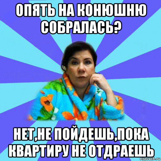 опять на конюшню собралась? нет,не пойдешь,пока квартиру не отдраешь, Мем типичная мама