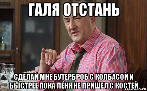 галя отстань сделай мне бутерброб с колбасой и быстрее пока лёня не пришел с костей, Мем Тот Люся (Воронины)