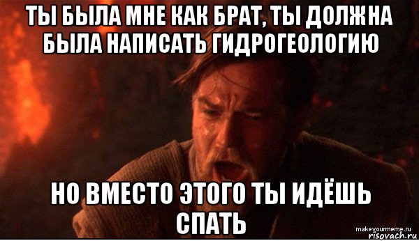 ты была мне как брат, ты должна была написать гидрогеологию но вместо этого ты идёшь спать, Мем ты был мне как брат