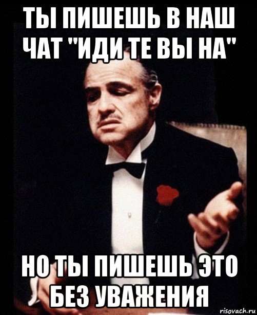 ты пишешь в наш чат "иди те вы на" но ты пишешь это без уважения, Мем ты делаешь это без уважения