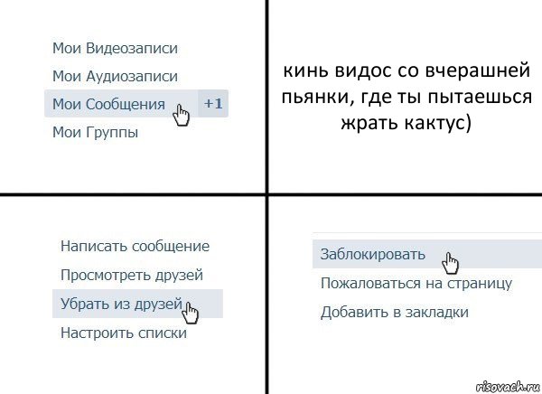 кинь видос со вчерашней пьянки, где ты пытаешься жрать кактус), Комикс  Удалить из друзей