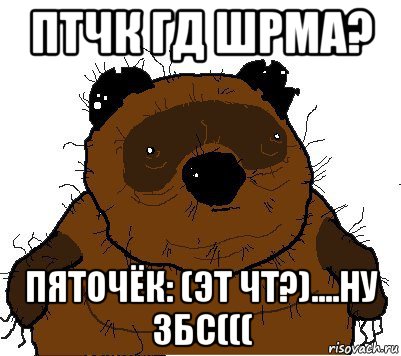 птчк гд шрма? пяточёк: (эт чт?)....ну збс(((, Мем  Винни збс